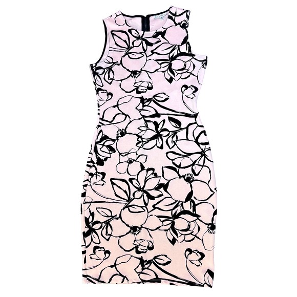 Olivia Matthews Pink Dress Women's Small Black Floral Print Sleeveless Sheath - Picture 1 of 7